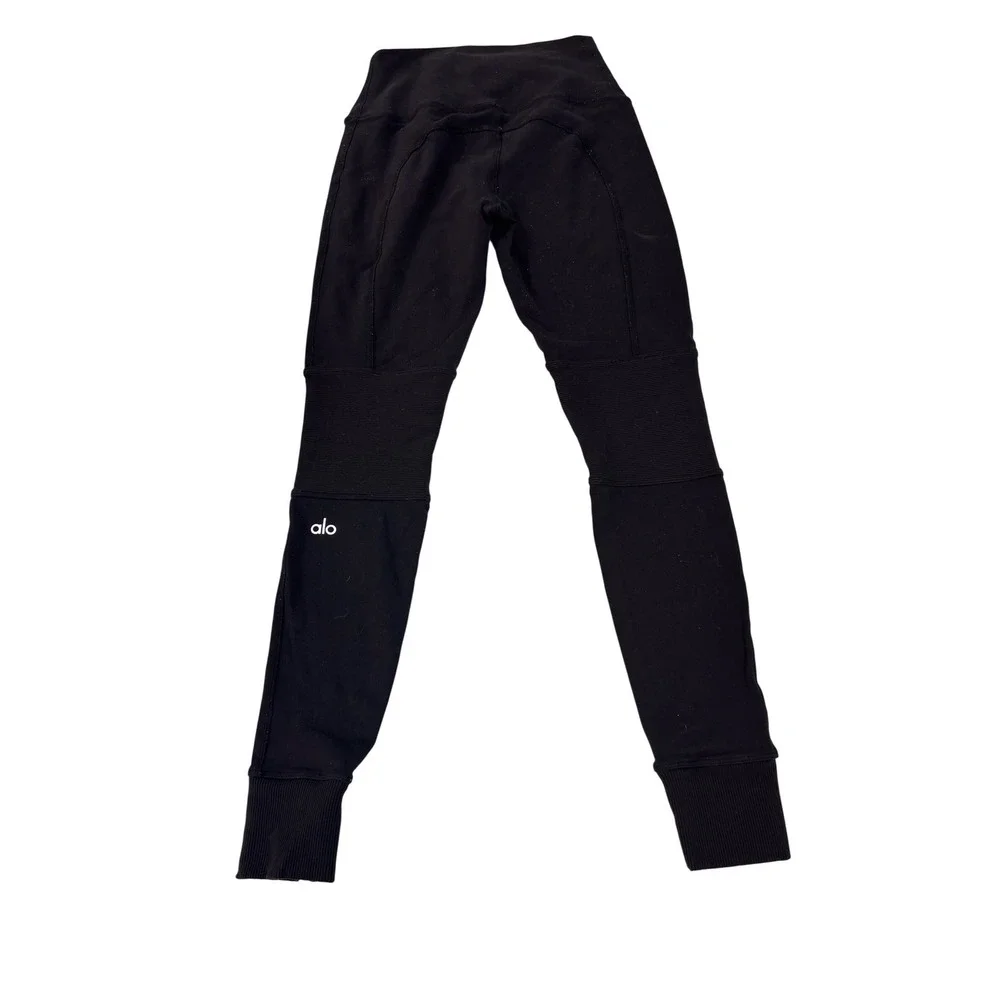 Alo Yoga Moto Leggings Black High Waisted Ribbed Activewear Womens Size XS